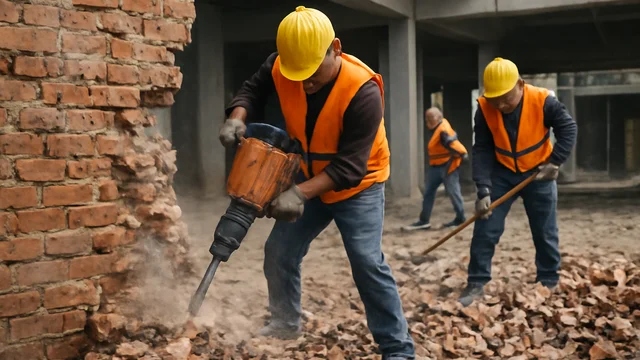 Демонтаж кирпичной кладки здания склада
