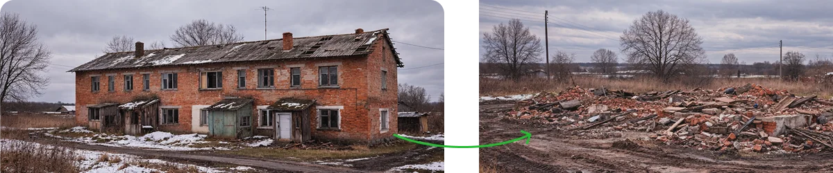 Снос двухэтажного здания из газобетона